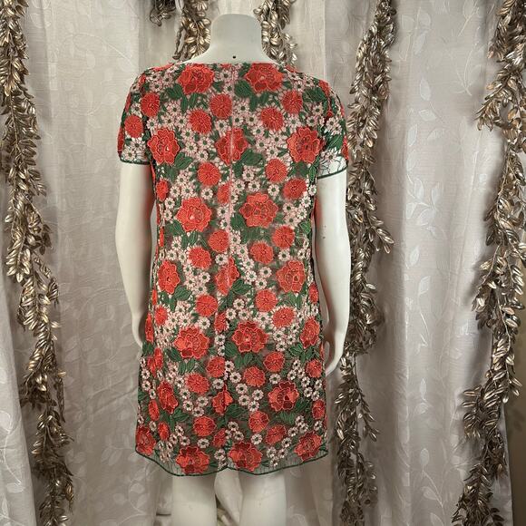 Tahari Floral Embroidered Lace Dress Pink Green Red 14 Elegant Cocktail - Picture 4 of 12